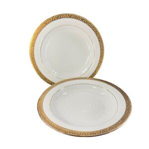 Royal Gallery‎ Gold Deep Dish Plates Macy 1991 Porcelain Made In Sri Lanka Set 2